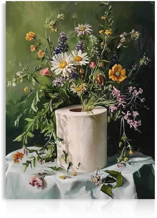 Poster, Wildflowers Toiletrol Canvas Wandkunst voor Badkamer Toilet Decor 30x40 cm Niet Ingelijst