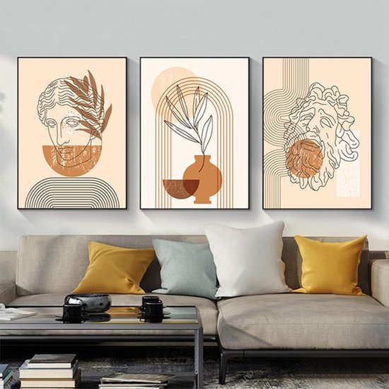 Posters abstracte botanische bladprint posters, moderne abstracte Boheemse posters, zonder lijst (afbeelding-04, 60 x 90 cm x 3 stuks)