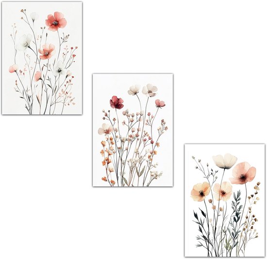 Posters Bloemen Kleurrijke Bloemenprint Botanische Illustratie In Aquarelstijl Om Te Versieren, Muurkunst Voor Keuken, Toilet, Woonkamer, Slaapkamer A3 Frameloos