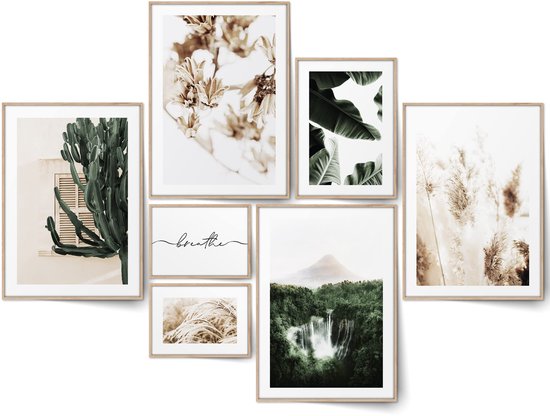 Posterset, aan beide zijden bedrukt, slaapkamer, decoratieve foto's, natuur, boho, wanddecoratie, slaapkamer, fotowand, collage