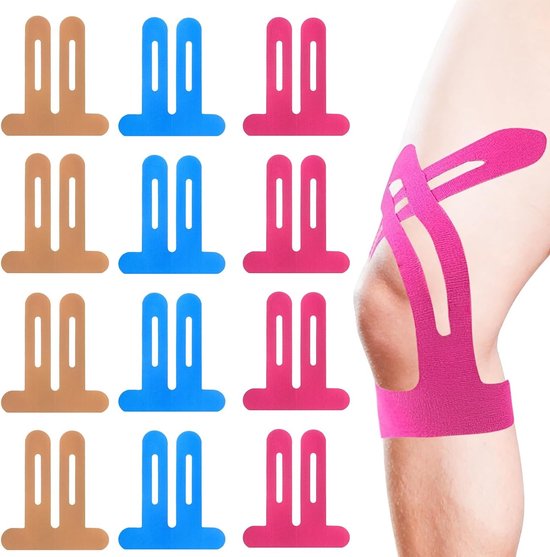 Pre-Cut Kinesiotape 12 Stuks - Elastische Sporttape voor Beweging en Ondersteuning, Waterdicht en Geschikt voor Dagelijks Gebruik en Sport in 3 Kleuren