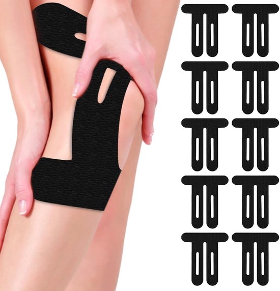 Pre-Cut Muscle Patch Kniebanden, 10 Stuks Waterdichte Elastische Fysiotape voor Ondersteuning en Pijnverlichting van de Knie