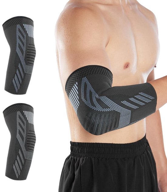 Premium Elleboogbandage voor Tennis en Sport, Compressie Bescherming voor Mannen en Vrouwen, XL, Zwart-Blauw