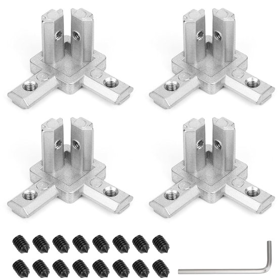 profielconnector, 3-weg hoekverbinder, houder, hoekhouder, 4 stuks, aluminium profiel, hoekconnector 20203030/4040 serie voor 6/8 mm, T-groef-aluminium extrusieprofiel (2020, 6
