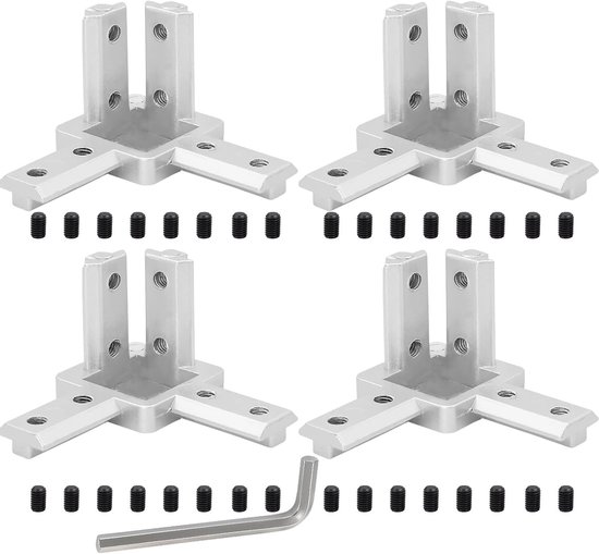 Profielverbinder, 3030, hoekverbinder, 3-weg hoekverbinding, houder, hoekhouder met schroeven voor Europese standaard, 8 mm, T-groef, aluminium extrusieprofiel, 4 stuks (3030)