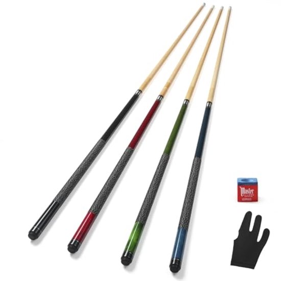 PromoHome Biljartkeu Set 4 stuks - 147 cm Canadees Esdoornhout - 13 mm tip - Professionele 2-delige Biljartkeus voor Thuisbar