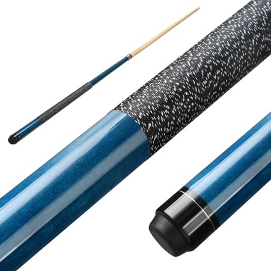 PromoHome Biljartkeu Set van 2 – 147 cm Canadees Esdoornhout – 13 mm Punt – 544 gram – Professionele Afneembare Keu met Rvs Verbinding – Blauw