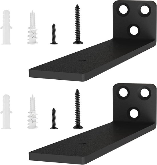 Robuuste wandgemonteerde dragers voor zwevende planken, L-vormige metalen steunen, 2-pack voor thuisopslag (Zwart/15cm)
