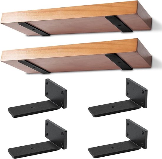 Robuuste Wandplank Steunen, 4 Stuks L-vormige Metalen Draagbeugels voor Drijvende Planken, Ideaal voor Thuisopslag en Decoratie (Zwart/12,5 cm)