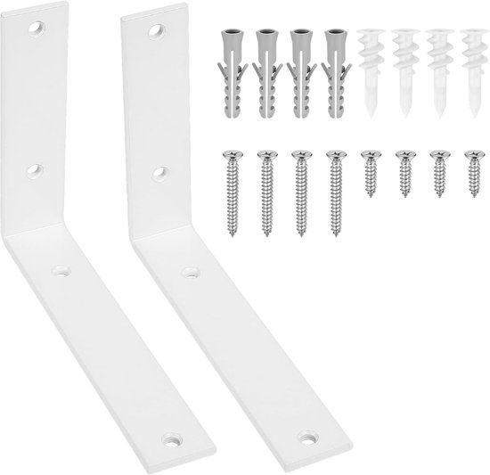 Robuuste witte ijzeren plankdragers 200 x 150 x 38 mm, muurbevestiging, 2-pack voor sterke ondersteuning