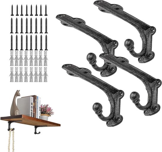 Robuuste Zwarte Planksteunen met Haak, Stevige Ondersteuning voor Planken 10x6cm, Set van 4 Stuks
