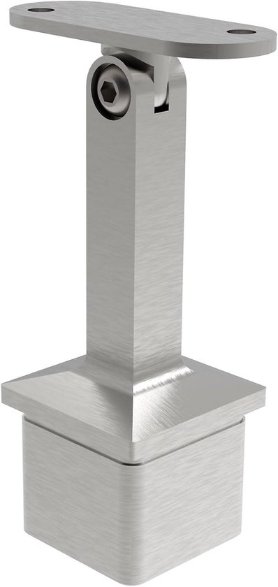 Roestvrij staal, rechthoekige steunplaat, platte leuninghouder, pen met scharnier, profielpalen 40 x 40 x 2,0, buishouder, leuning, leuning
