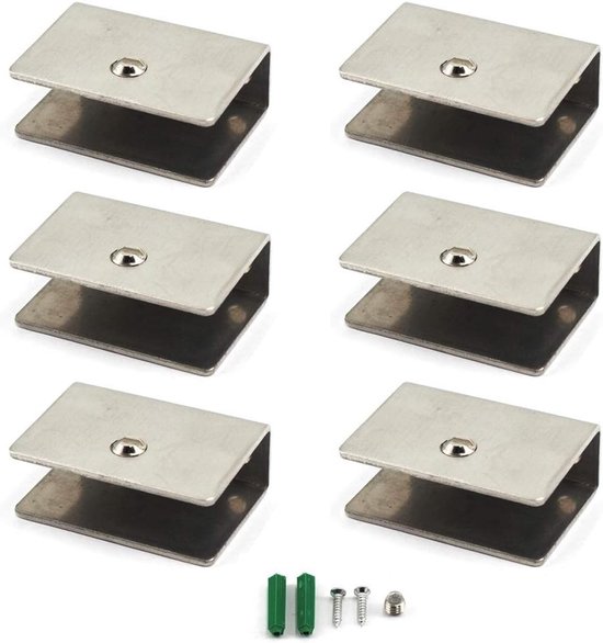 Roestvrijstalen Glasbeugels voor Wandmontage - Stevige Steun voor Glazen Planken (Set van 6) met 11-14mm Klemcapaciteit