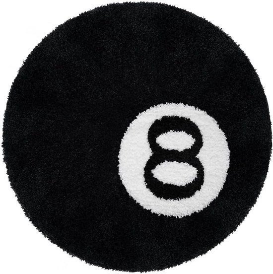 Rond 8-bal tapijt - Biljart vloerkleed - Woonkamer decoratie - Klassiek 8-bal design - 60 x 60 cm - Zwart