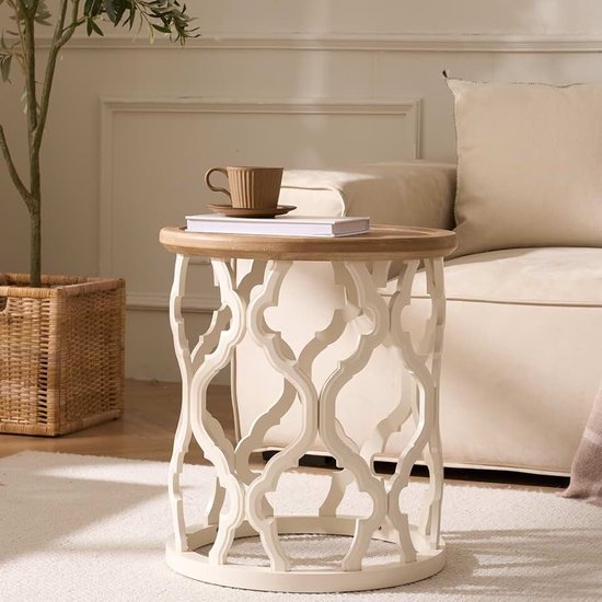 Rond, bijzettafel, rond, met opengewerkte tafelpoten, bijzettafel, hout, moderne salontafel, klein met verhoogde randen voor woonkamer en slaapkamer, salontafel, bruin