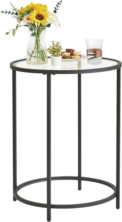 Ronde bijzettafel, bijzettafel van gehard glas, zwart, HGD020B | 19,7 x 18,5 x 25,6 inch H Sofa salontafel, metalen frame, moderne decoratie voor kantoor, slaapkamer, woonkamer