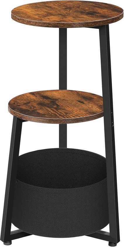 Ronde bijzettafel, drielaags nachtkastje met planken en stoffen
