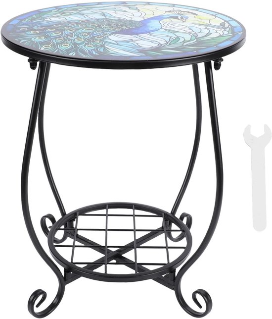 Ronde bijzettafel, ijzeren decoratieve patio-accenttafel, buitensalontafel voor tuinbalkon, binnen en buiten (B)