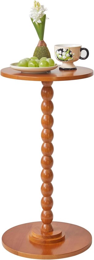 Ronde Bijzettafel, Kleine Bijzettafel, Modern Accent Nachtkastje, Salontafel met Massief Houten Poot voor Kleine Ruimtes, Woonkamer, Slaapkamer, Kersenhout YD-RST001C