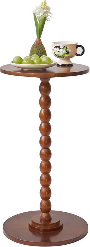 Ronde Bijzettafel, Kleine Bijzettafel voor Kleine Ruimtes, Salontafel, Nachtkastje met Massief Houten Poten voor Slaapkamer, Woonkamer, Hoeken en Kantoor, Rustiek Bruin YD-RST001H