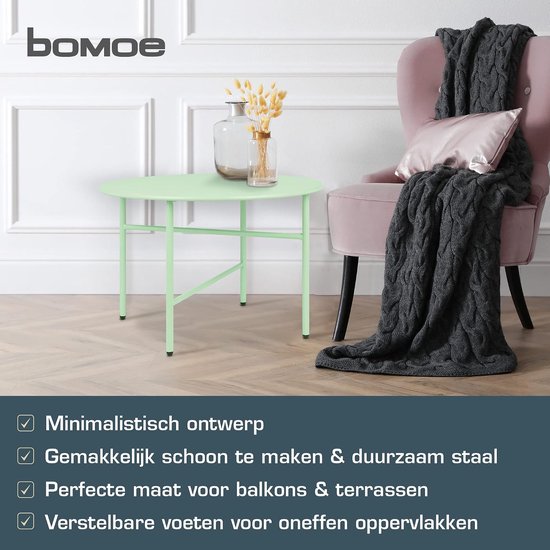 Ronde Bijzettafel Metaal Krasbestendig Tafelblad Salontafel Tuintafel | Ø53cm mint stabiel lichtgewicht woonkamer binnen buiten balkontafel terras nachtkastje bed slaapkamer Stabiele rond Finn