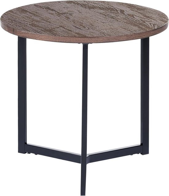 Ronde bijzettafel tafelblad zwart metalen basis industrieel donkerhout Tippo