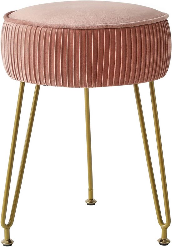 Ronde fluwelen make-upkruk - roze, zijtafel, commode - goudkleurige stalen poten