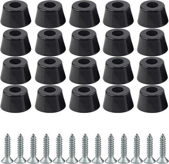 Ronde zwarte rubberen poten voor meubels, schroefbare meubelpoten, antislip beschermbuffers voor bureaus en stoelen (20 stuks, 20 x 15 x 8 mm)
