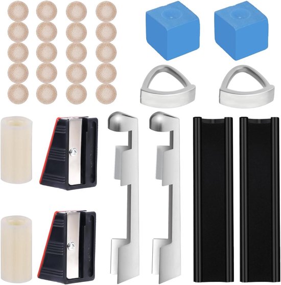 Ronte - Reparatieset voor poolkeuen met clubtipclips, clubtips, shapers, krijtblokjes, adereindhulzen, schaafmachines. Reserveonderdelen voor biljartkeu. van Merkloos