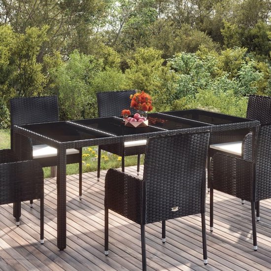 Rotan tuintafel zwart 190x90x75 cm