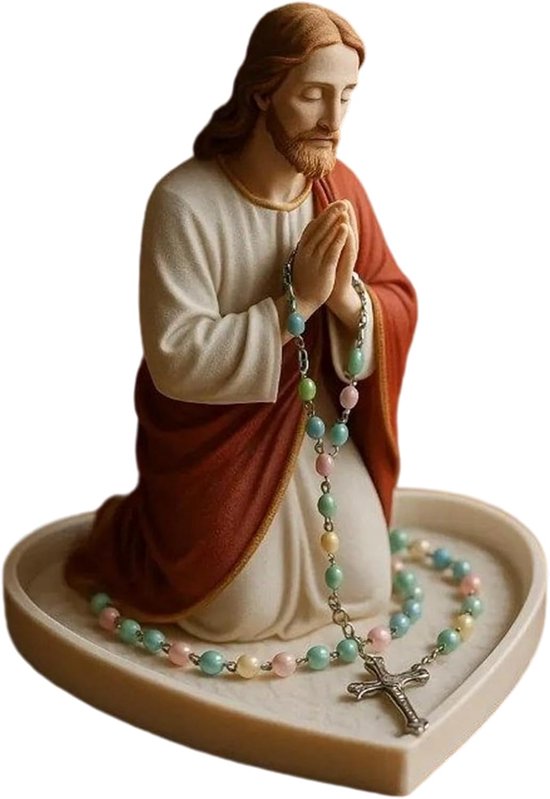 Rozenkrans standaard - 10,2 cm halsketting display display display retro katholiek religieus ornament, elegante rozenkrans organizer | stabiele hars basis voor boekenkast, kantoor, slaapkamer, tafel