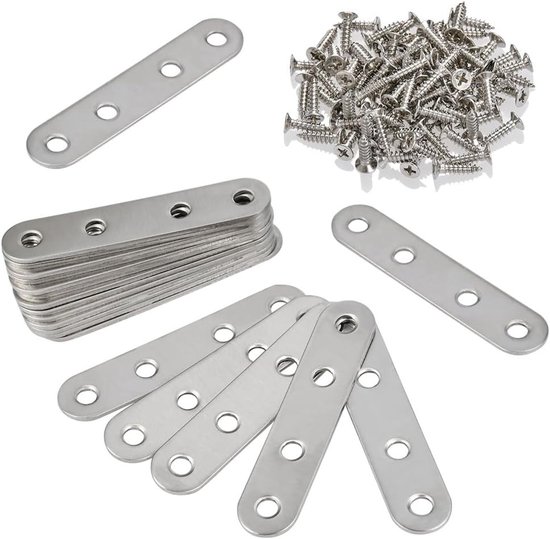 RVS rechte beugels met vier gaten - 76 mm, 110 stuks, ideaal voor bevestiging en ondersteuning