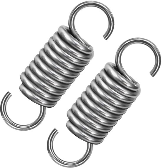 Rvs Spiraalveren met Haak, Tension Spring voor Diverse Toepassingen, 50 mm, 16 mm Diameter, 19 kg Treksterkte, Set van 2, Perfect voor Meubelondersteuning en Tuinprojecten