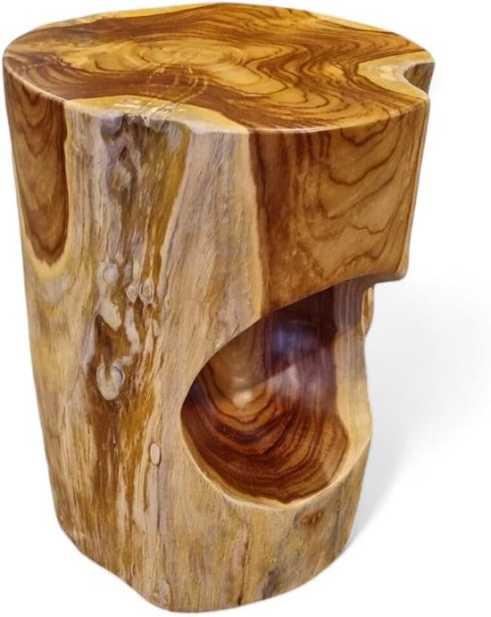 Salavan bijzettafel van wortelhout, kruk van massief teakhout, 42 cm, geschikt als bloemenstandaard of nachtkastje voor de woonkamer