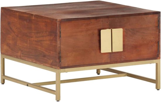 Salontafel bijzettafel voor woonkamer met 1 groot vak van massief acaciahout, honingbruin, 67 x 67 x 45 cm