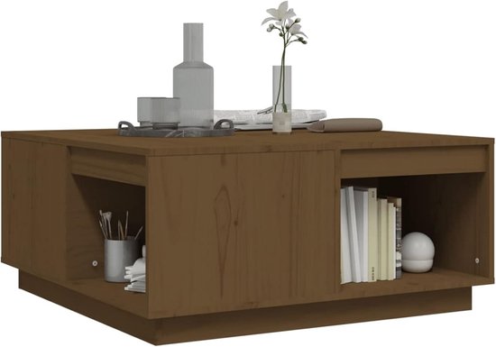 Salontafel bijzettafel woonkamertafel koffietafel salontafel houten tafel woonkamer massief grenen honingbruin 80x81x36,5 cm