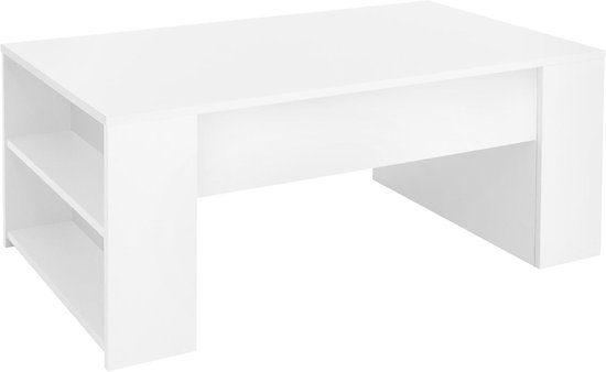 Salontafel in wit 100 x 60 x 42 cm, Ruime salontafel met 2 vakken aan de zijkanten, Moderne banktafel met veel opbergruimte, Houten bijzettafel, Woonkamer salontafel Houten tafel