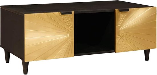 Salontafel in zwart en goud, 100 x 54 x 40 cm, massief mangohout, moderne bijzettafel, woonkamertafel, bijzettafel voor bank, balkon, kantoor 4017840