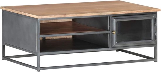Salontafel, industriestijl, 1 deur, 1 vak, bijzettafel, woonkamertafel, koffietafel, theetafel, massief hout, acacia, grijs, 90 x 50 x 35 cm