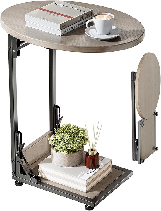 Salontafel, inklapbare banktafel, C-vorm, kleine bijzettafel met