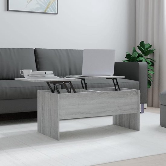 Salontafel, koffietafel, in hoogte verstelbaar, woonkamertafel met opbergvak, banktafel, bijzettafel, theetafel, houten tafel, woonkamermeubel, voor woonkamer, grijs, sonoma 102 x 50,5 x 46,5 cm, houtmateriaal
