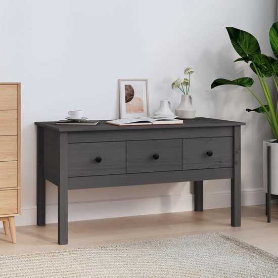 Salontafel, Koffietafel, Woonkamertafel, Banktafel, Bijzettafel, Theetafel, Tafeltje, Woonkamermeubels, Tafel met 3 Laden, Grijs, 102 x 49 x 55 cm, Massief Grenen