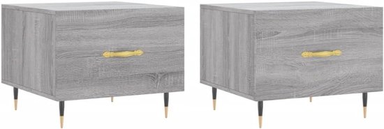 Salontafel met ijzeren poten en lade van houtmateriaal, wit 50 x 50 cm, met opbergruimte, bijzettafel wit houtmateriaal ijzeren poten