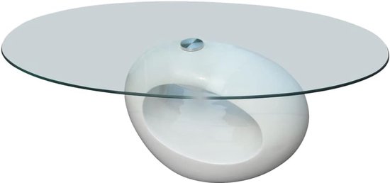 Salontafel met ovale glasplaat hoogglans wit