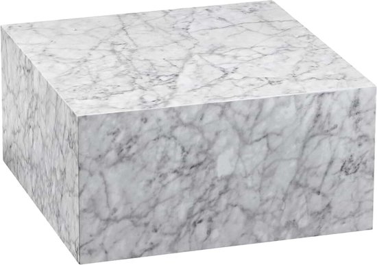 Salontafel MONOBLOC 60x30x60 cm hoogglans met marmerlook wit | Design salontafel Cube vierkant | Lounge bijzettafel in kubusvorm