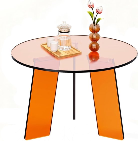 Salontafel rond, 60 x 40 cm, transparante bijzettafel, moderne bartafel voor woonkamer en slaapkamer (oranje)