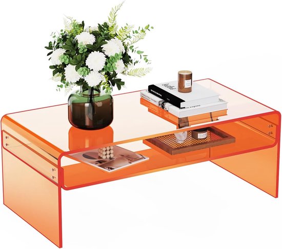 Salontafel, Transparant Helder Acryl Tafel (Oranje, 50 cm)