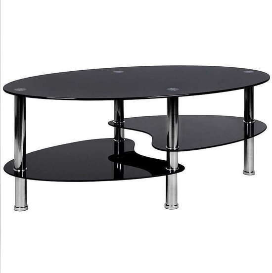 Salontafel van gehard glas, glazen tafel, zeer geschikt als bijzettafel/woonkamertafel, 90 x 50 x 43 cm (puur zwart)