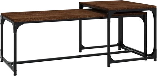 Salontafels 2 stuks, bruine eiken, salontafels, set van 2 stapelbare salontafels, industriële salontafel, set van 2 in elkaar grijpende bijzettafels, set van 2 overlappende tafels van hout