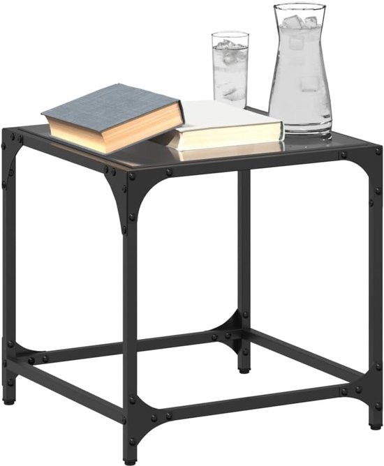 Salontafels met glasplaat 2 stuks zwarte koffietafel woonkamer meubels voor interieur eetkamer 40x40x40 cm staal
